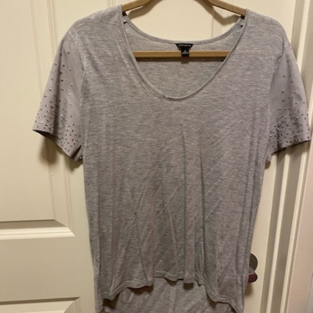 Ann Taylor Gray Shirt w/ Beaded Sleeves